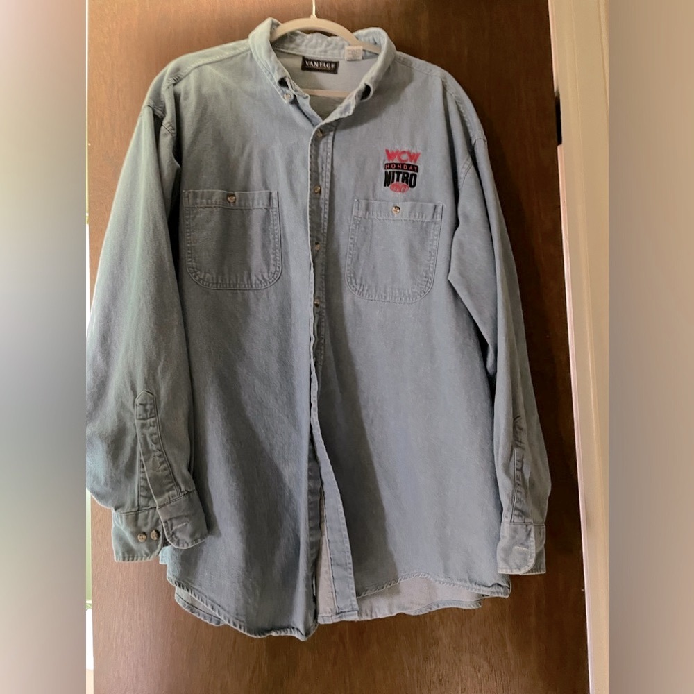 WCW Monday Nitro TNT men’s XXL long sleeved button-down denim shirt